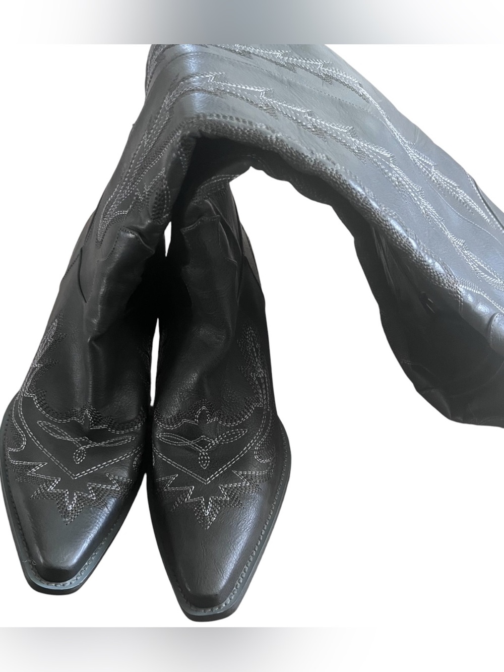 Women’s Gray Western Cowboy Boots Knee High Embroidered/9